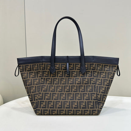FENDI ORIGAMI LARGE 33 BROWN MIX BLACK FF JACQUARD FABRIC BAG