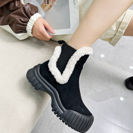 LV RUBY FLAT ANKLE BOOT IN BLACK SUEDE CALF LEATHER AND WHITE SHEARLING