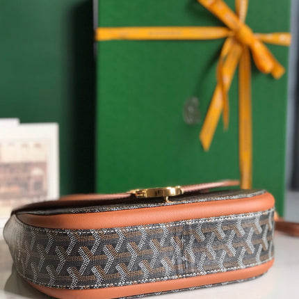 233 BAG 25 IN TAN CALFKIN AND BLACK GOYARDINE CANVAS