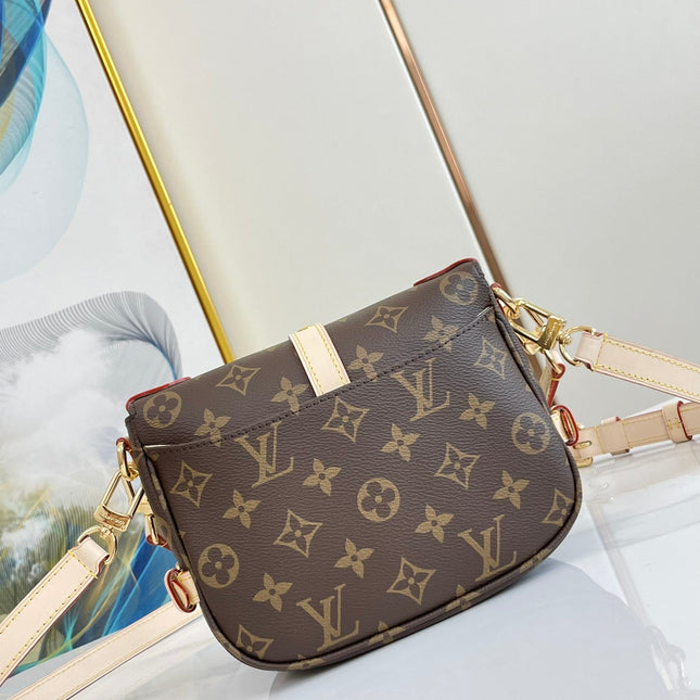 SAUMUR BB 20 BROWN MONOGRAM CANVAS AND LEATHER TRIM GOLD HARDWARE