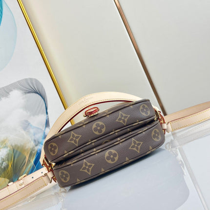 SAUMUR BB 20 BROWN MONOGRAM CANVAS AND LEATHER TRIM GOLD HARDWARE