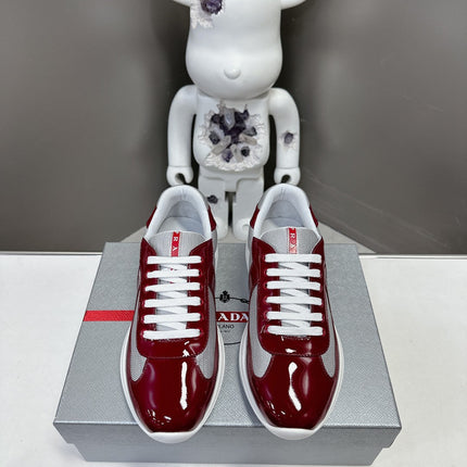 PRADA SNEAKERS IN BURDUNDY RED CALFSKIN AND MESH