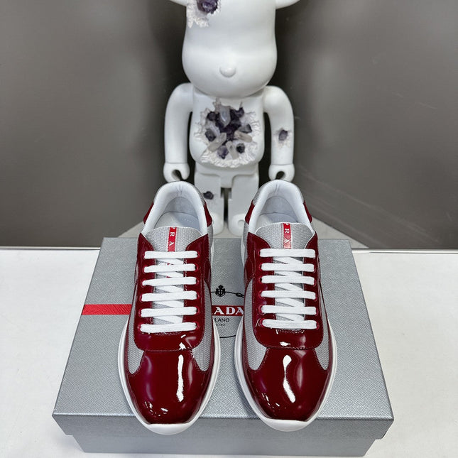 PRADA SNEAKERS IN BURDUNDY RED CALFSKIN AND MESH