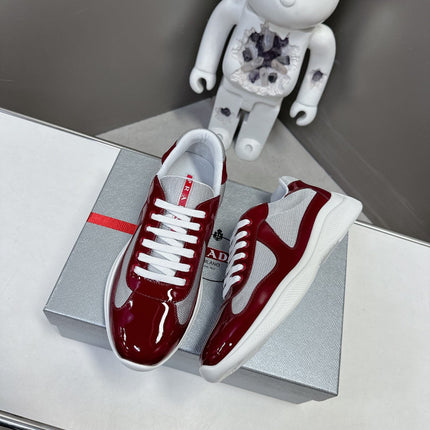 PRADA SNEAKERS IN BURDUNDY RED CALFSKIN AND MESH