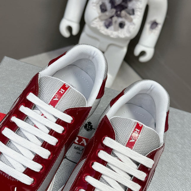 PRADA SNEAKERS IN BURDUNDY RED CALFSKIN AND MESH
