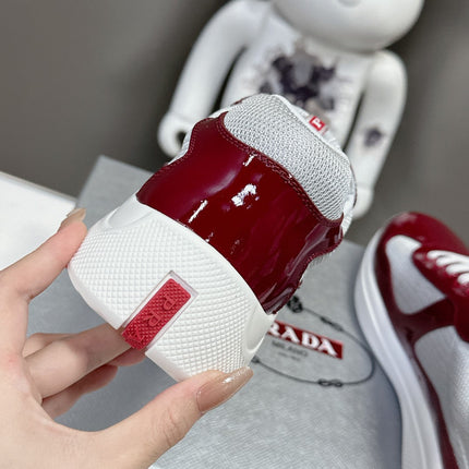 PRADA SNEAKERS IN BURDUNDY RED CALFSKIN AND MESH