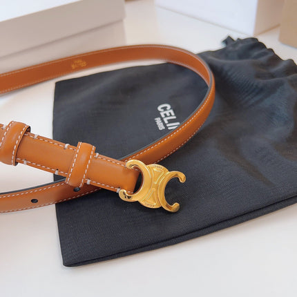 CELINE 25S TRIOMPHE BELT 18MM IN DARK CARAMEL CALFSKIN GOLD HARDWARE 580706