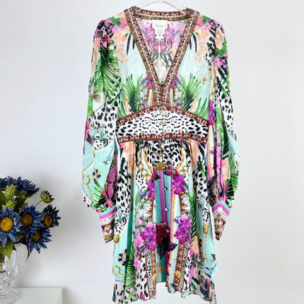 CAMILLA PRINTED SILK LONG-SLEEVE MINI DRESS 270346