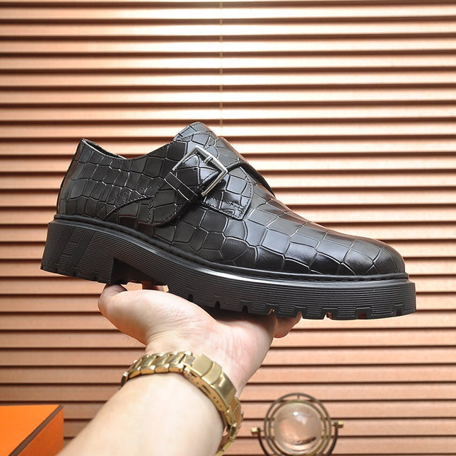 HM MONK STRAP BLACK WITH CROCODILE MOTIF CALFSKIN