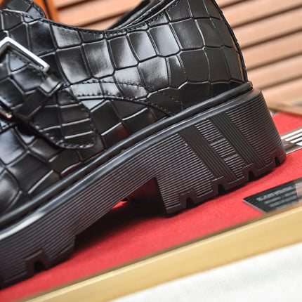 HM MONK STRAP BLACK WITH CROCODILE MOTIF CALFSKIN