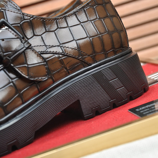 HM MONK STRAP CARAMEL WITH CROCODILE MOTIF CALFSKIN