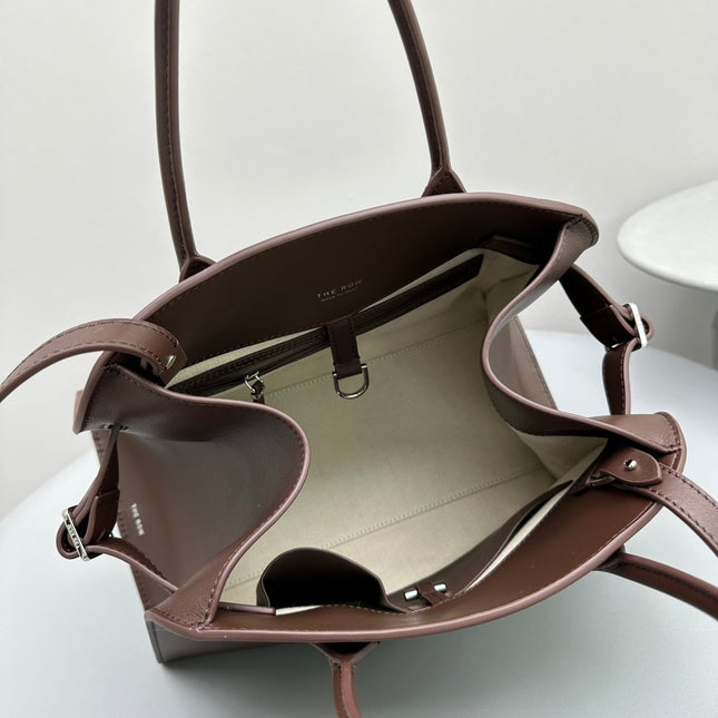 MINIMALIST STRUCTURED SILHOUETTE HANDBAG 32 IN MAUVE BROWN CALFSKIN