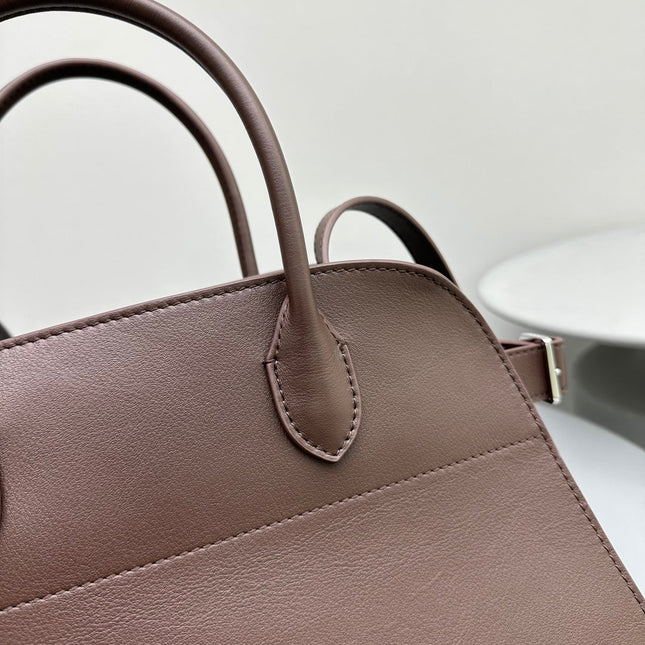 MINIMALIST STRUCTURED SILHOUETTE HANDBAG 32 IN MAUVE BROWN CALFSKIN