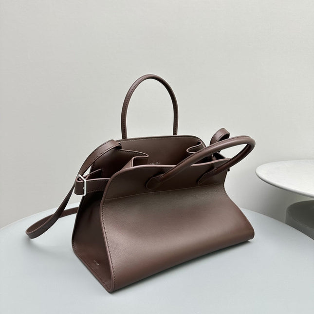 MINIMALIST STRUCTURED SILHOUETTE HANDBAG 32 IN MAUVE BROWN CALFSKIN