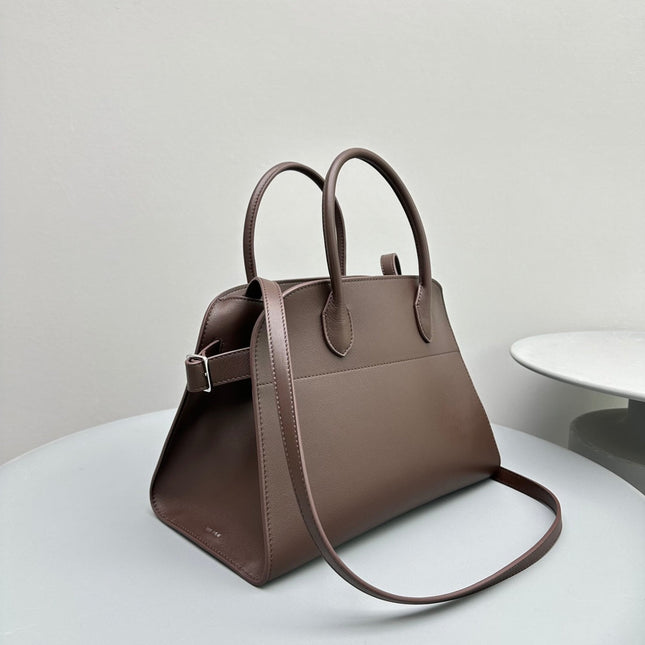 MINIMALIST STRUCTURED SILHOUETTE HANDBAG 32 IN MAUVE BROWN CALFSKIN