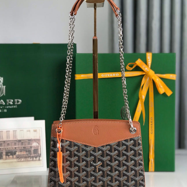 ROUETTE STRUCTURÉ MINI BAG 21 IN BLACK GOYARDINE CANVAS AND TAN CALFSKIN