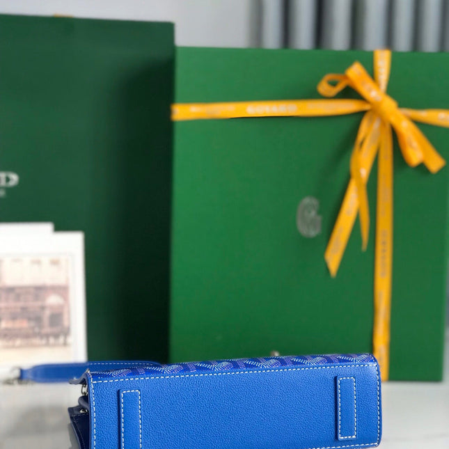 ROUETTE STRUCTURÉ MINI BAG 21 IN SAPPHIRE BLUE GOYARDINE CANVAS AND CALFSKIN