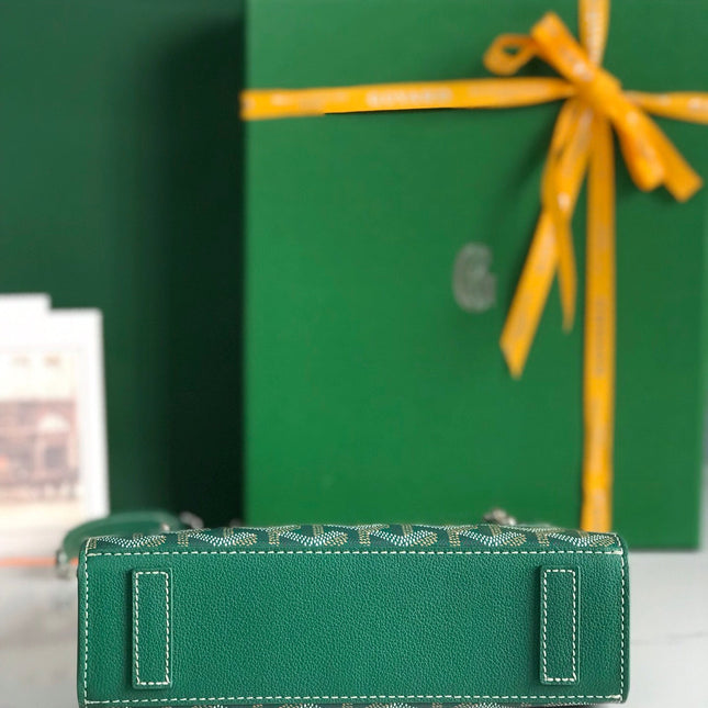 ROUETTE STRUCTURÉ MINI BAG 21 IN GREEN GOYARDINE CANVAS AND CALFSKIN