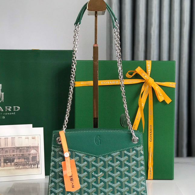 ROUETTE STRUCTURÉ MINI BAG 21 IN GREEN GOYARDINE CANVAS AND CALFSKIN