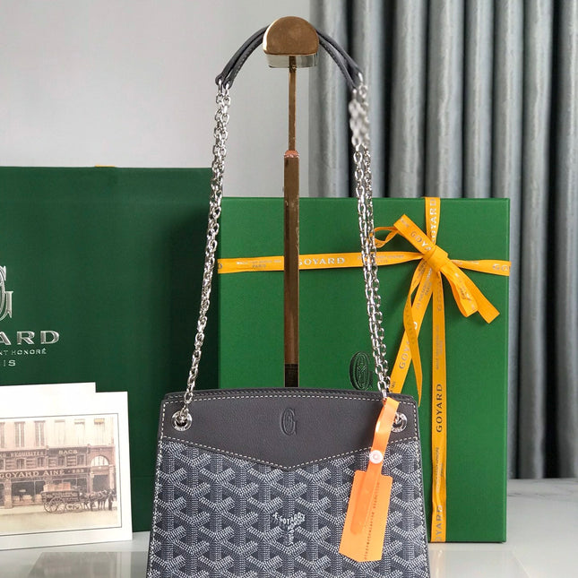 ROUETTE STRUCTURÉ MINI BAG 21 IN GREY BLACK GOYARDINE CANVAS AND CALFSKIN