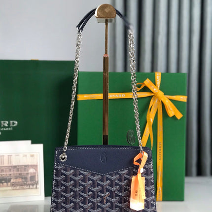 ROUETTE STRUCTURÉ MINI BAG 21 IN NAVY BLUE GOYARDINE CANVAS AND CALFSKIN