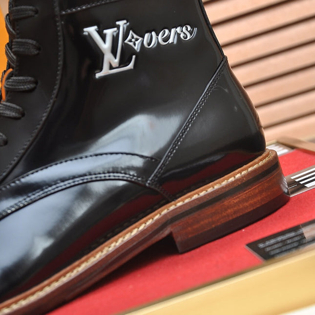 LV SHORT BOOT IN GLOSSY BLACK CALFSKIN