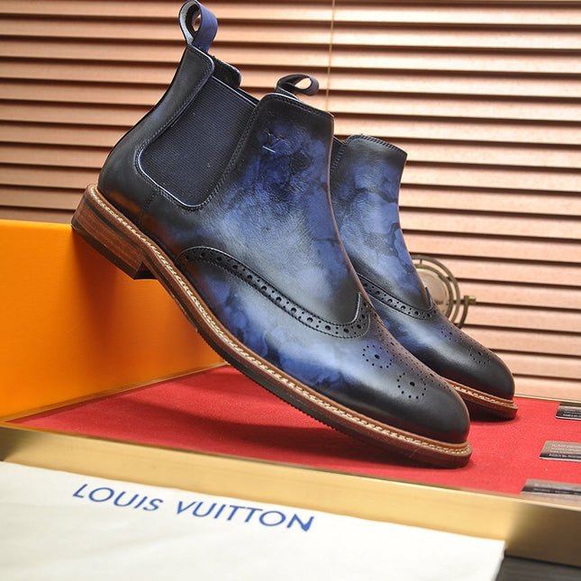 LV CHELSEA ANKLE BOOT IN BLUE OMBRE BLACK CALFSKIN