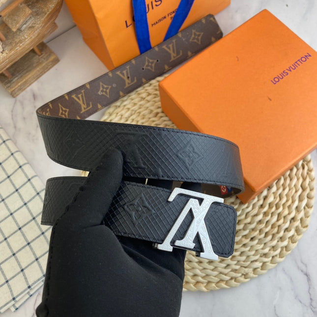 BELT 38MM REVERSIBLE IN BLACK BROWN MULTICOLOR MONOGRAM CALFSKIN WITH SILVER BUCKLE