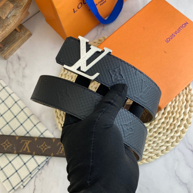 BELT 38MM REVERSIBLE IN BLACK BROWN MULTICOLOR MONOGRAM CALFSKIN WITH SILVER BUCKLE