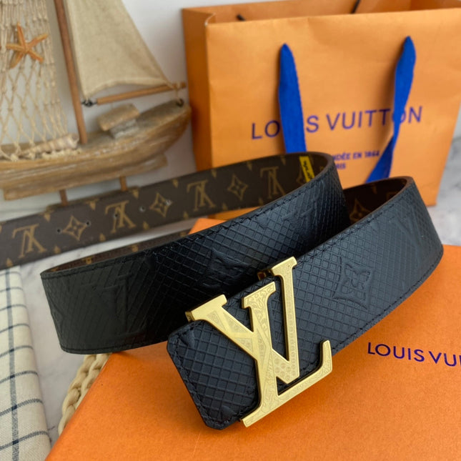 BELT 38MM REVERSIBLE IN BLACK BROWN MULTICOLOR MONOGRAM CALFSKIN WITH GOLD BUCKLE