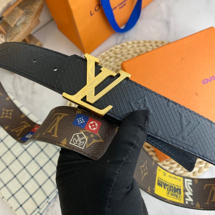 BELT 38MM REVERSIBLE IN BLACK BROWN MULTICOLOR MONOGRAM CALFSKIN WITH GOLD BUCKLE