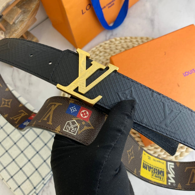 BELT 38MM REVERSIBLE IN BLACK BROWN MULTICOLOR MONOGRAM CALFSKIN WITH GOLD BUCKLE