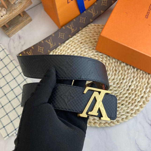 BELT 38MM REVERSIBLE IN BLACK BROWN MULTICOLOR MONOGRAM CALFSKIN WITH GOLD BUCKLE