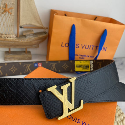 BELT 38MM REVERSIBLE IN BLACK BROWN MULTICOLOR MONOGRAM CALFSKIN WITH GOLD BUCKLE