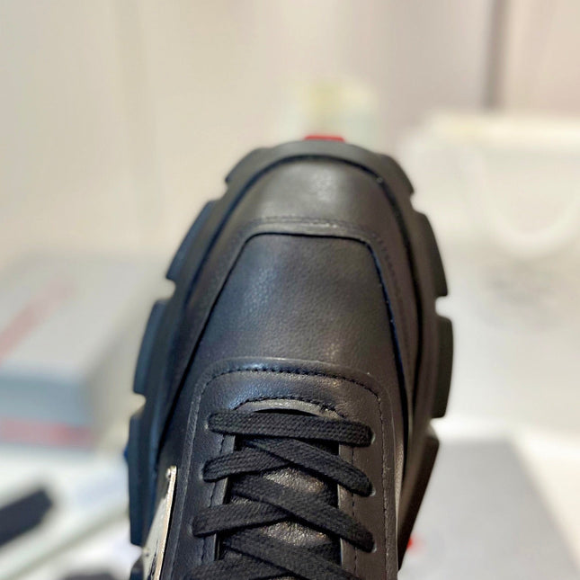 PRA BRUSHED THICK-SOLE SNEAKERS BLACK CALFSKIN