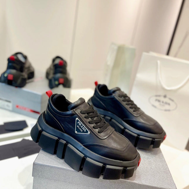 PRA BRUSHED THICK-SOLE SNEAKERS BLACK CALFSKIN