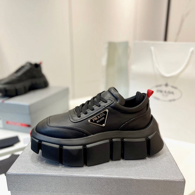 PRA BRUSHED THICK-SOLE SNEAKERS BLACK CALFSKIN