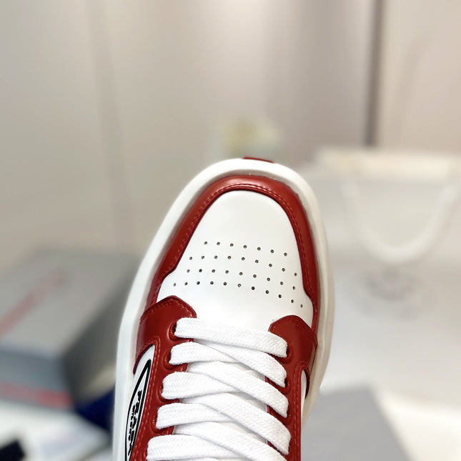 PRA DOWNTOWN THICK-SOLE SNEAKERS WHITE AND CHERRY CALFSKIN