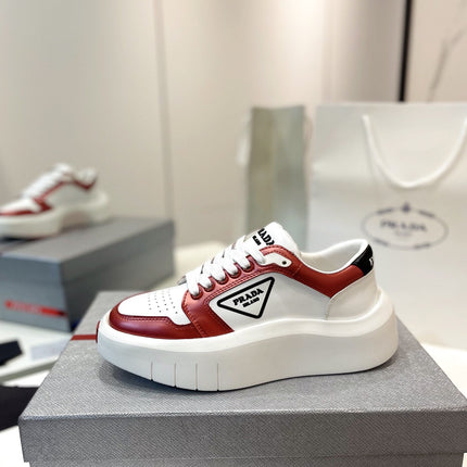 PRA DOWNTOWN THICK-SOLE SNEAKERS WHITE AND CHERRY CALFSKIN