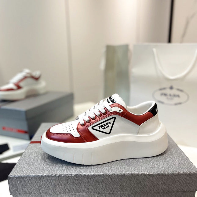 PRA DOWNTOWN THICK-SOLE SNEAKERS WHITE AND CHERRY CALFSKIN