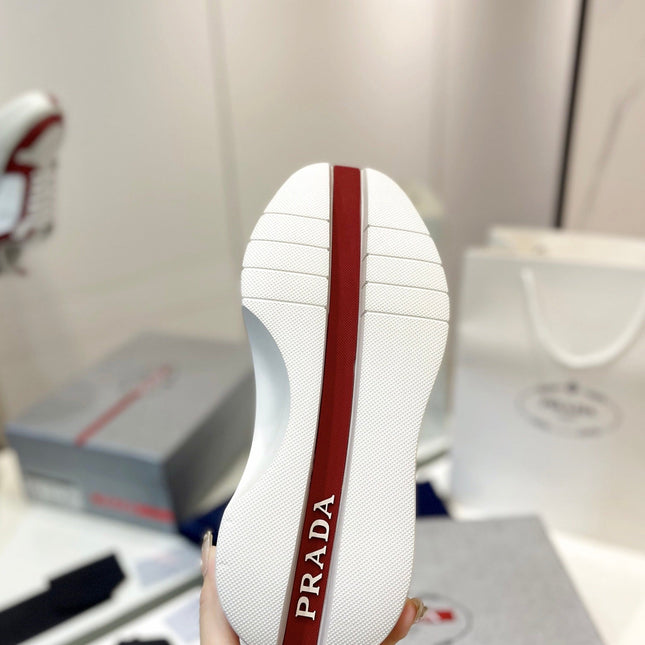 PRA DOWNTOWN THICK-SOLE SNEAKERS WHITE AND CHERRY CALFSKIN