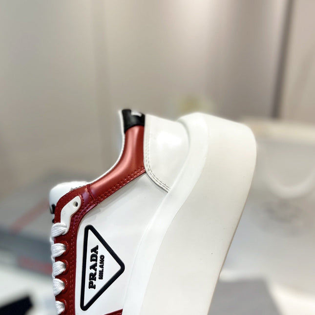 PRA DOWNTOWN THICK-SOLE SNEAKERS WHITE AND CHERRY CALFSKIN