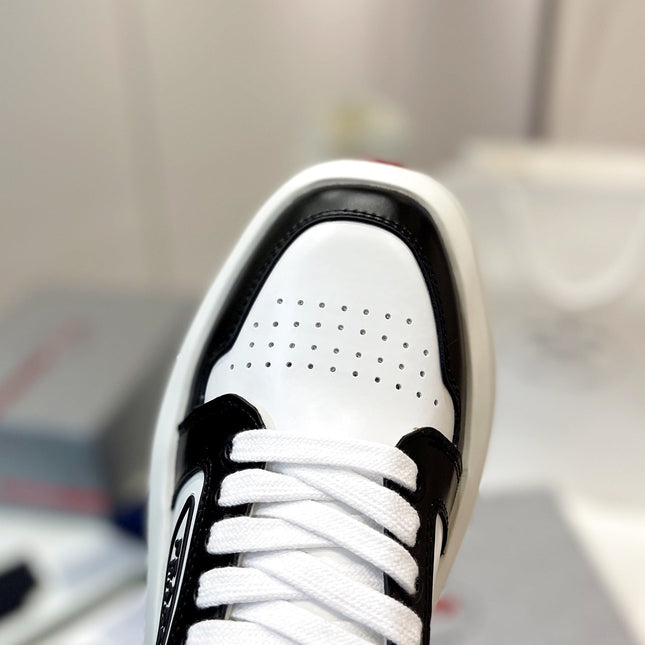 PRA DOWNTOWN THICK-SOLE SNEAKERS BLACK AND WHITE CALFSKIN