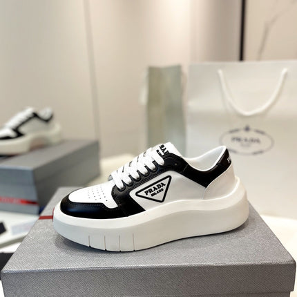 PRA DOWNTOWN THICK-SOLE SNEAKERS BLACK AND WHITE CALFSKIN