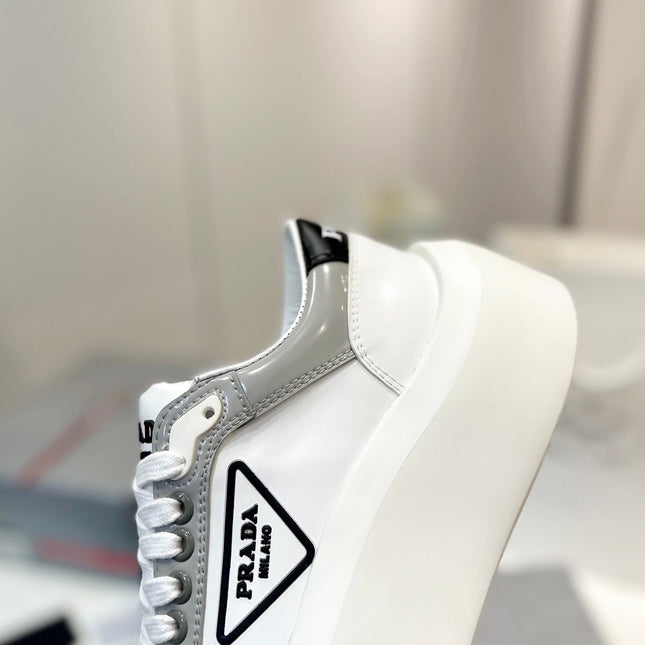 PRA DOWNTOWN THICK-SOLE SNEAKERS WHITE AND GRAY CALFSKIN