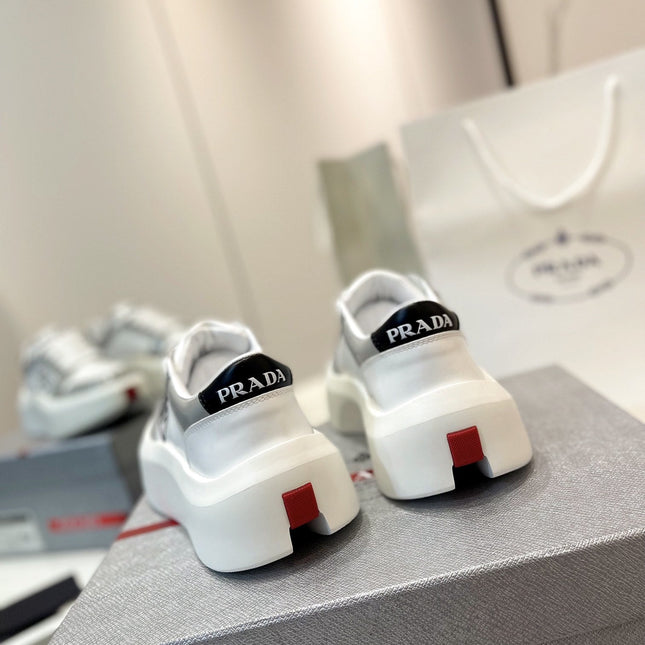 PRA DOWNTOWN THICK-SOLE SNEAKERS WHITE AND GRAY CALFSKIN