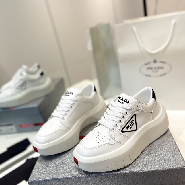 PRA DOWNTOWN THICK-SOLE SNEAKERS WHITE CALFSKIN