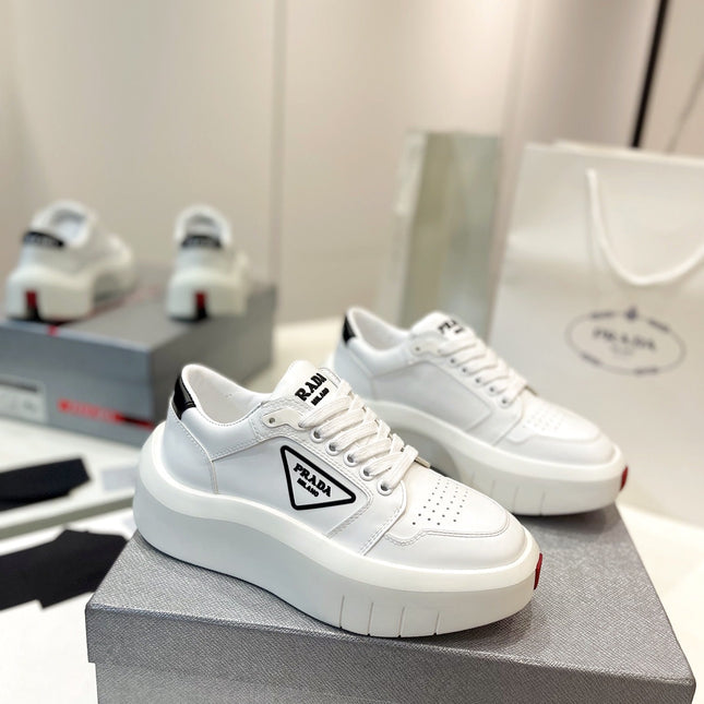PRA DOWNTOWN THICK-SOLE SNEAKERS WHITE CALFSKIN