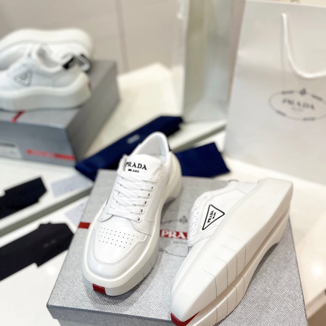 PRA DOWNTOWN THICK-SOLE SNEAKERS WHITE CALFSKIN