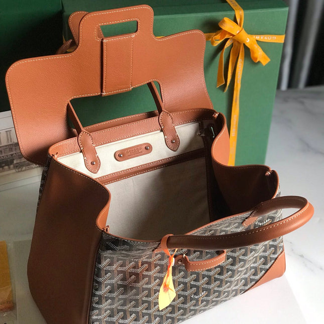 SAIGON SOUPLE BAG 34 IN BROWN GOYARDINE CANVAS AND CALFSKIN